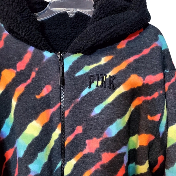 Victoria's Secret PINK Zebra Black Ombre Rainbow Tie Dye Sherpa Set - Picture 10 of 15